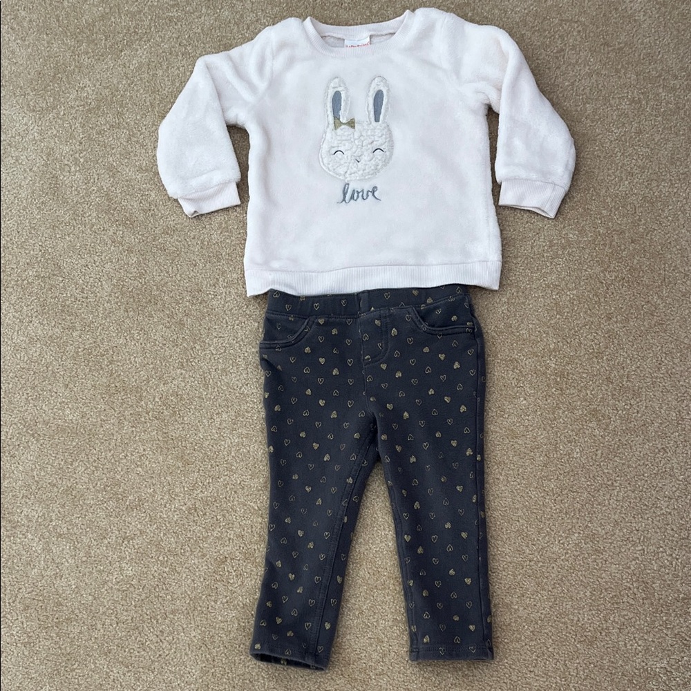 White Bunny Faux Fur Sweater and coordinating Fleece Pull up Pants